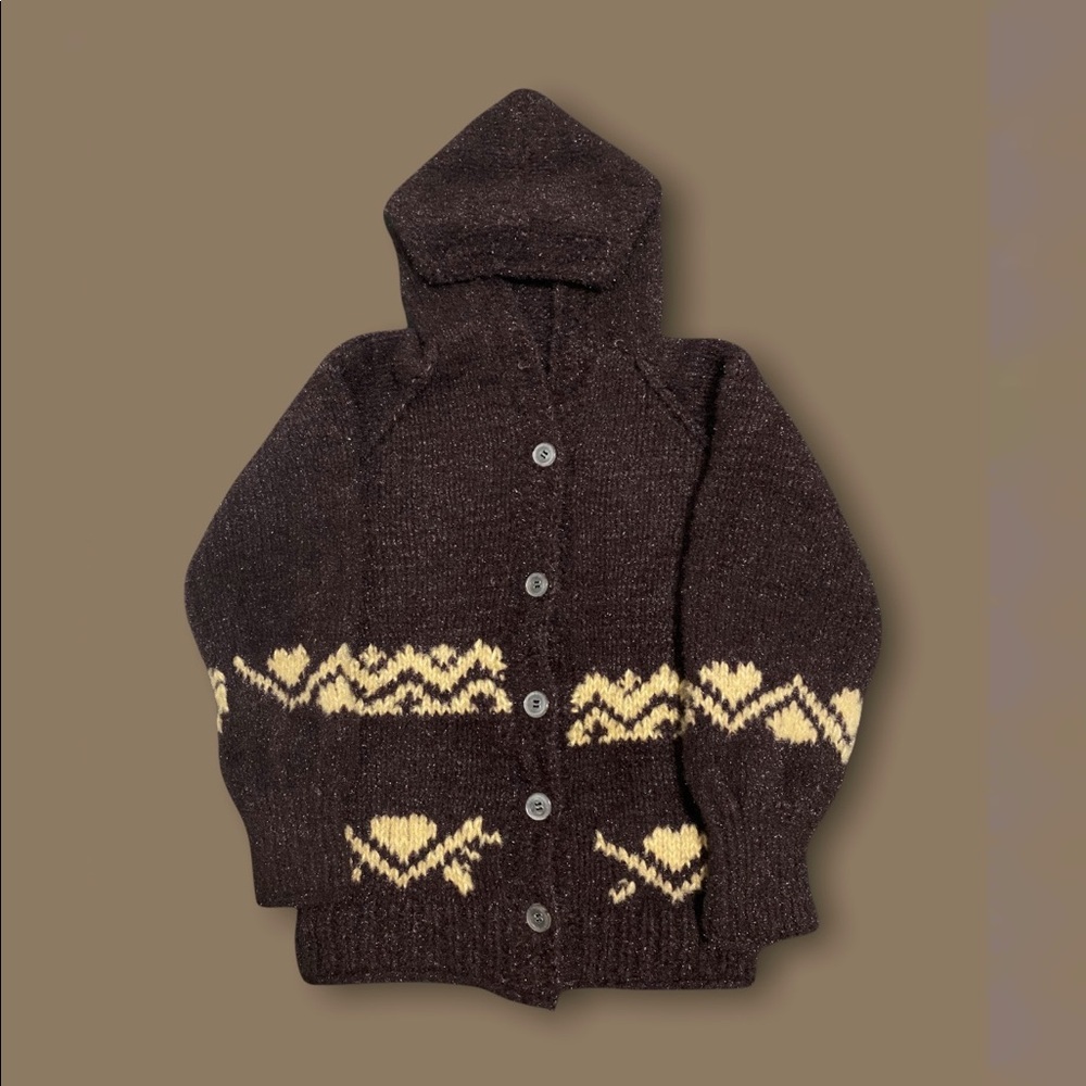 Brown hooded button up cardigan